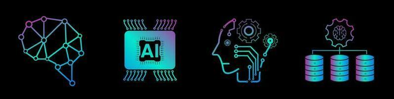quatro do AI-artificial inteligência ícone definir. 4 dados Ciência tecnologia símbolos conceito vetor