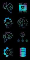 oito AI-artificial inteligência ícone set.8 dados Ciência tecnologia símbolos conceito vetor