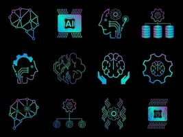 12 artificial inteligência ícones, 12 ai ícone conjuntos vetor, ilustração vetor