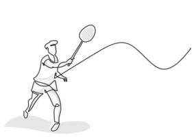 badminton jogador contínuo linha desenho, esporte jogos mão desenhado vetor