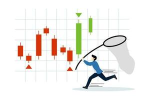 dca, lucro dentro Urso mercado, Comprar gradualmente quando a estoque preço diminui. lucro a partir de encolhendo ações investidores ou o negócio pessoas perseguindo depois de comprando estoque castiçais. plano vetor ilustração.