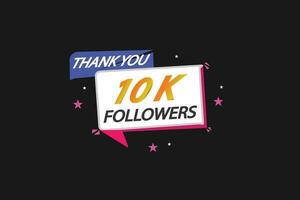 obrigado você 10k.seguidores social mídia, colorido, seguidores dourado linha bandeira, celebração vetor