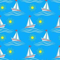 vetor desatado padronizar do navio às mar, veleiros, lancha, iate, barco a vela, cruzador. mar marinho viagem fundo para tecido e têxtil. ilustração papel de parede.