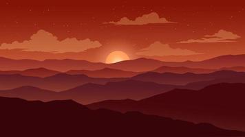 ilustração do pôr do sol da montanha vetor