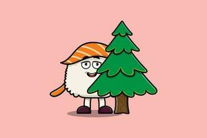 árvore de esconderijo de personagem de sushi bonito dos desenhos animados vetor