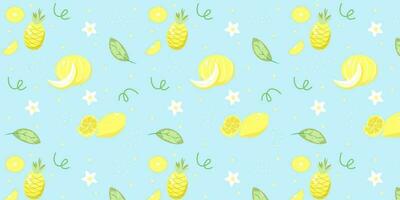 desatado verão padronizar padronizar fruta limão abacaxi Melão em azul fundo. eps10 vetor