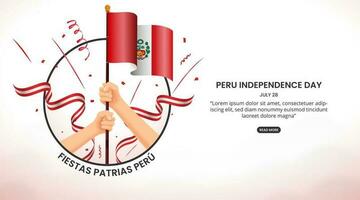festas patrias Peru ou nacional feriado Peru com mãos segurando uma bandeira vetor