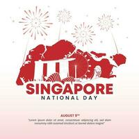 quadrado Cingapura nacional dia fundo com uma mapa e silhueta edifícios vetor