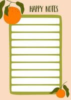 Matisse inspirado laranja fruta decorado para Faz Lista modelo. diariamente planejador, semanal planejador, Nota papel com tropical verão fruta, folhas. contemporâneo vetor ilustração. imprimível diariamente planejador.