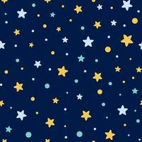 estrelado desatado padronizar decorado amarelo azul estrelas em Sombrio noite azul fundo modelo para natal papel de parede embrulho tecido têxtil pano bebê chuveiro fundo aniversário convite vetor ilustração.