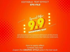 9.9 compras dia aniversário texto efeito, 3d texto, editável para comercial promoção vetor