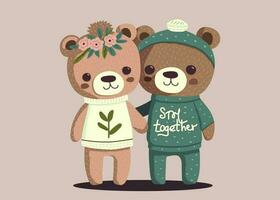 casal do fofa Urso de pelúcia ursos brinquedo moda impressão Projeto vetor ilustração e slogan em roupas