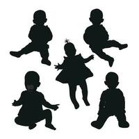 imagem do uma Preto silhueta do uma bebê acima para uma ano. a criança sentado, andando, dança vetor