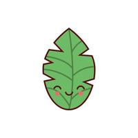 ícone de personagem kawaii de planta de folha fofa vetor