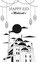 feliz eid Mubarak poster dentro Preto e branco estilo vetor
