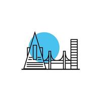 ícone de estilo de linha de paisagem urbana e de ponte vetor