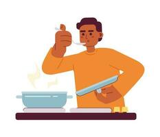 masculino chefe de cozinha gosto Comida semi plano colorida vetor personagem. editável metade corpo caucasiano cozinhando pessoa em branco. simples desenho animado local ilustração para rede gráfico Projeto