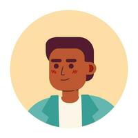 atraente africano americano Garoto com curto corte de cabelo semi plano vetor personagem cabeça. editável desenho animado avatar ícone. face emoção. colorida local ilustração para rede gráfico projeto, animação