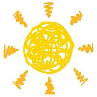 estilo de esboço doodle da ilustração desenhada à mão dos desenhos animados do sol para o projeto de conceito. vetor
