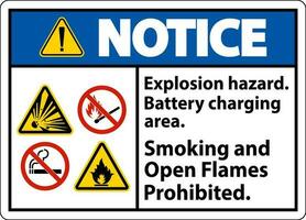 aviso prévio placa explosão perigo, bateria cobrando área, fumar e aberto chamas Proibido vetor