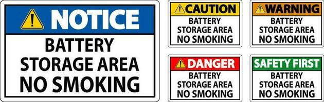 Perigo placa bateria armazenamento área não fumar vetor