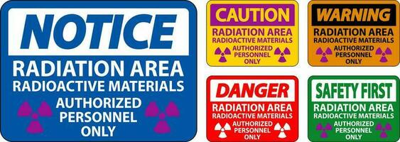 radiação Atenção placa Cuidado radiação área - radioativo materiais, autorizado pessoal só vetor
