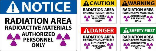 radiação Atenção placa Cuidado radiação área - radioativo materiais, autorizado pessoal só vetor