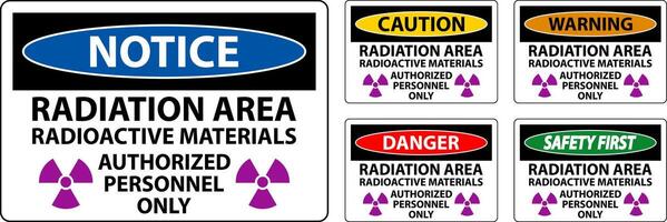 radiação Atenção placa Cuidado radiação área - radioativo materiais, autorizado pessoal só vetor