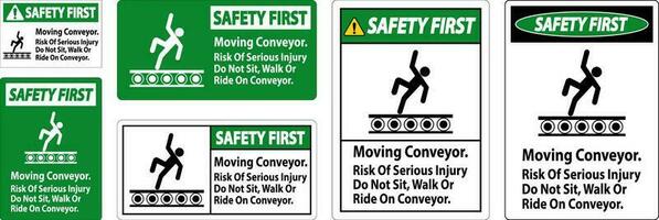 segurança primeiro placa comovente transportador, risco do sério prejuízo Faz não sentar andar ou passeio em transportador vetor