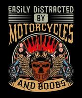 facilmente distraído de motocicletas e peitos, motocicleta camiseta Projeto vetor