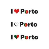 bandeira horizontal do porto da cidade de portugal. letras eu amo porto com bandeira nacional portuguesa e coração de amor. modelo vetorial para seu projeto. vetor