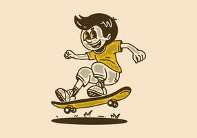mascote personagem Projeto do uma cara pulando em skate vetor