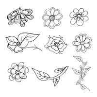 Doodle bonito conjunto fundo floral vetor