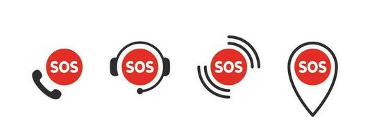SOS emergência ícones. vários SOS ícones. Socorro serviço placa. vetor escalável gráficos