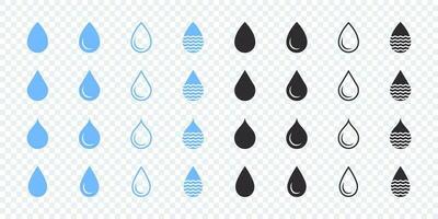 água gotas ícones definir. azul e Preto água gotas ícones. vetor escalável gráficos