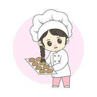 fêmea chefe de cozinha chibi personagem vetor