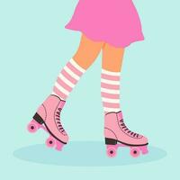 fêmea pernas vestindo retro rolo patins e listrado meias. patins garota. pastel cor rede bandeira Projeto. moderno poster. vetor