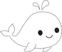 baleia aquático animal pontilhado linha prática desenhar desenho animado rabisco kawaii animê coloração página fofa ilustração desenhando grampo arte personagem chibi mangá quadrinho vetor