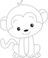 macaco animal pontilhado linha prática desenhar desenho animado rabisco kawaii animê coloração página fofa ilustração desenhando grampo arte personagem chibi mangá quadrinho vetor
