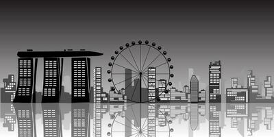 Cingapura inteligente paisagem urbana. inteligente construção automação noite futurista o negócio conceito. rede conectados azul cor futuro tecnologia. urbano bandeira céu silhueta fundo .vetor ilustração vetor