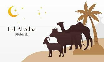 comemoro eid al adha Mubarak islâmico fundo com qurban animais vetor