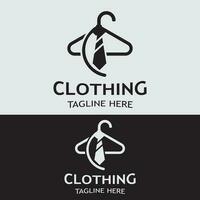 roupas e moda logotipo Projeto cabide conceito, criativo simples moda fazer compras o negócio moda vetor