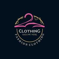 roupas e moda logotipo Projeto cabide conceito, criativo simples moda fazer compras o negócio moda vetor