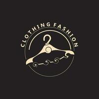 roupas e moda logotipo Projeto cabide conceito, criativo simples moda fazer compras o negócio moda vetor