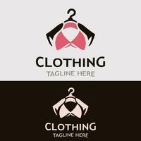 roupas e moda logotipo Projeto cabide conceito, criativo simples moda fazer compras o negócio moda vetor