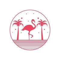 tropical ilustração vetor Projeto. flamingo e Palma árvores emblema.