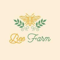abelha Fazenda vetor logotipo Projeto. abelha e folhas logotipo. eco natural agricultura logotipo modelo.