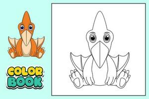 coloração livro para crianças fofa pteranodonte vetor