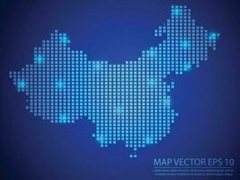 quadrado ponto mapa azul cor, china mapa com luz em azul fundo vetor