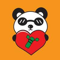 vetor ilustração Projeto do uma panda vestindo óculos e segurando uma coração e bambu.